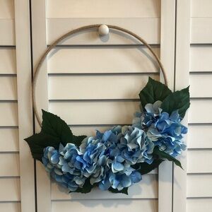 Blue Hydrangea Tweed Twine Floral Spring Hoop Wreath